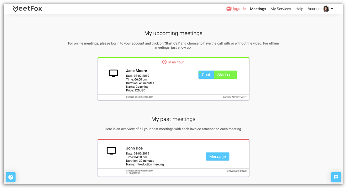 MeetFox Professional Upcoming Meeting