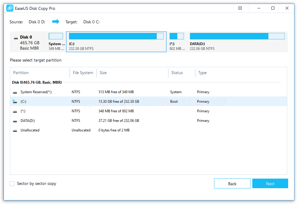 EaseUS Disk Copy Pro - Target
