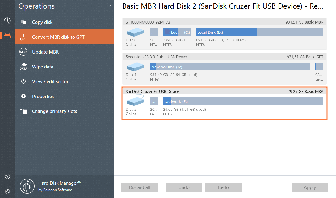 Paragon Hard Disk Manager Advanced - Convert MBR to GPT