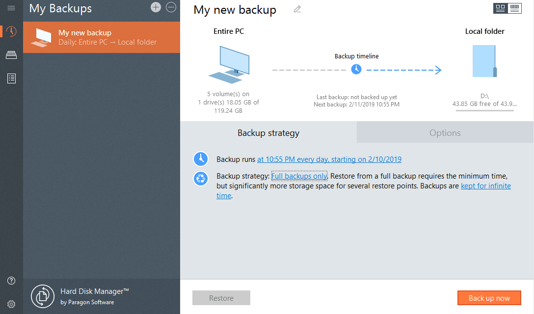 Paragon Hard Disk Manager Advanced - My Backups