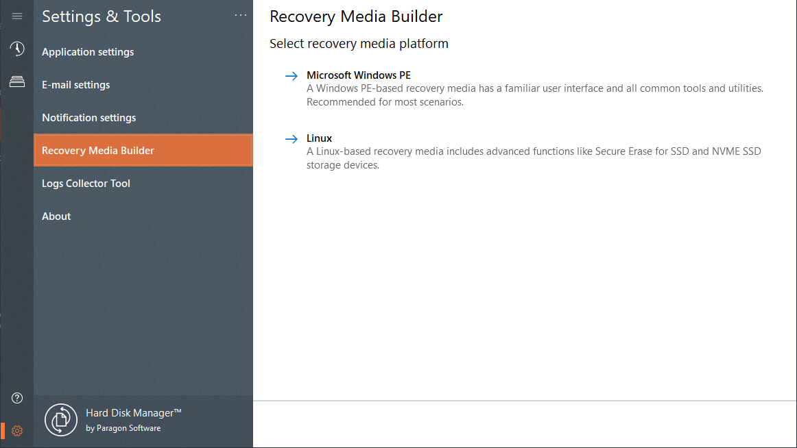 Paragon Hard Disk Manager Advanced - Recovery Media Builder