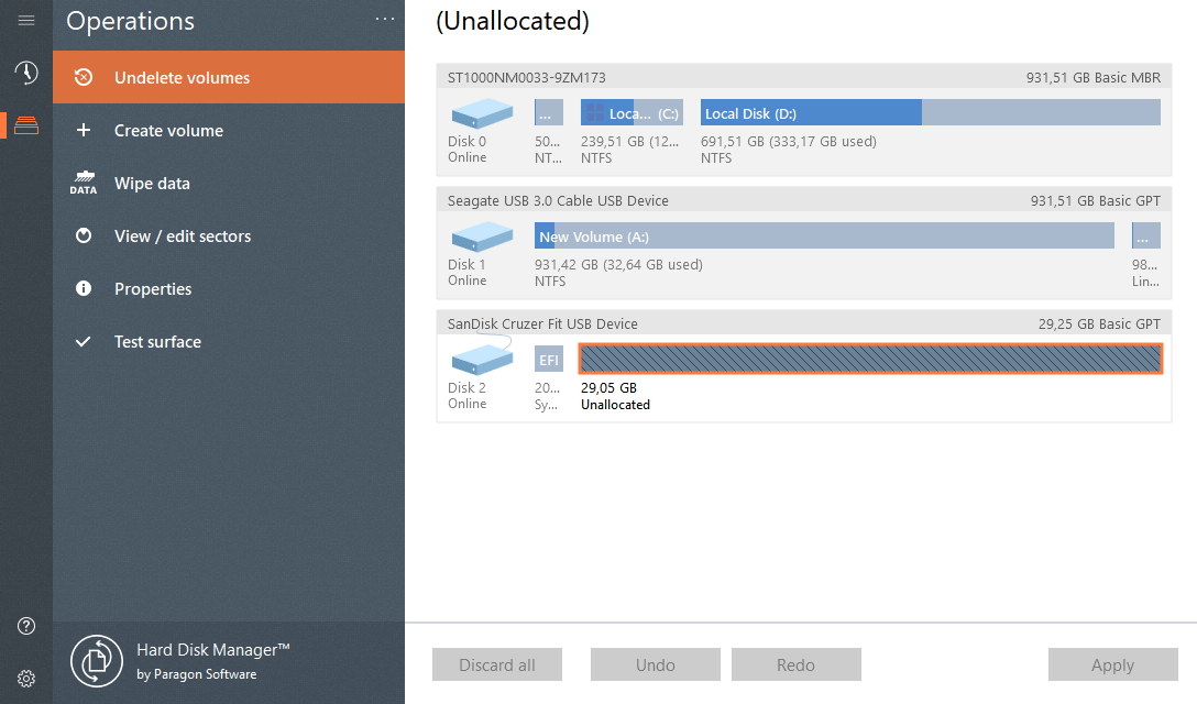 Paragon Hard Disk Manager Advanced - Undelete Volumes
