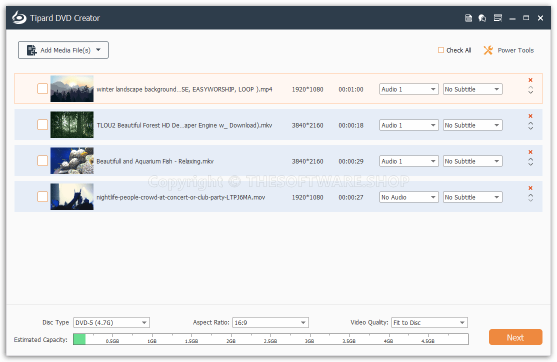 Tipard DVD Creator - Added Video List