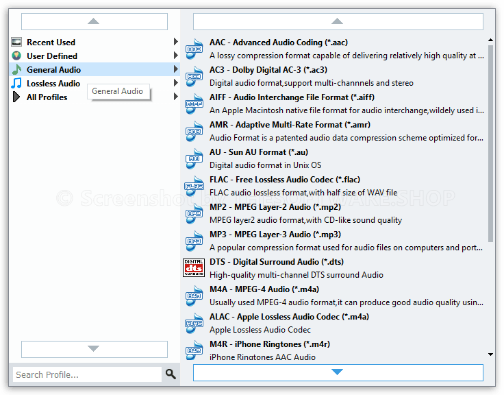 AnyMP4 Audio Converter - Profiles
