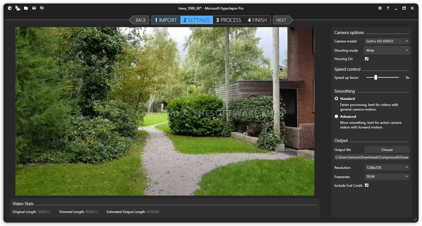 Microsoft Hyperlapse Pro - Settings