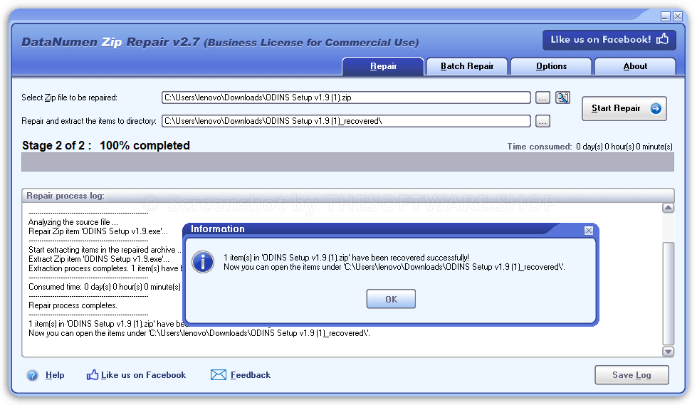 Datanumen ZIP Repair Repaired