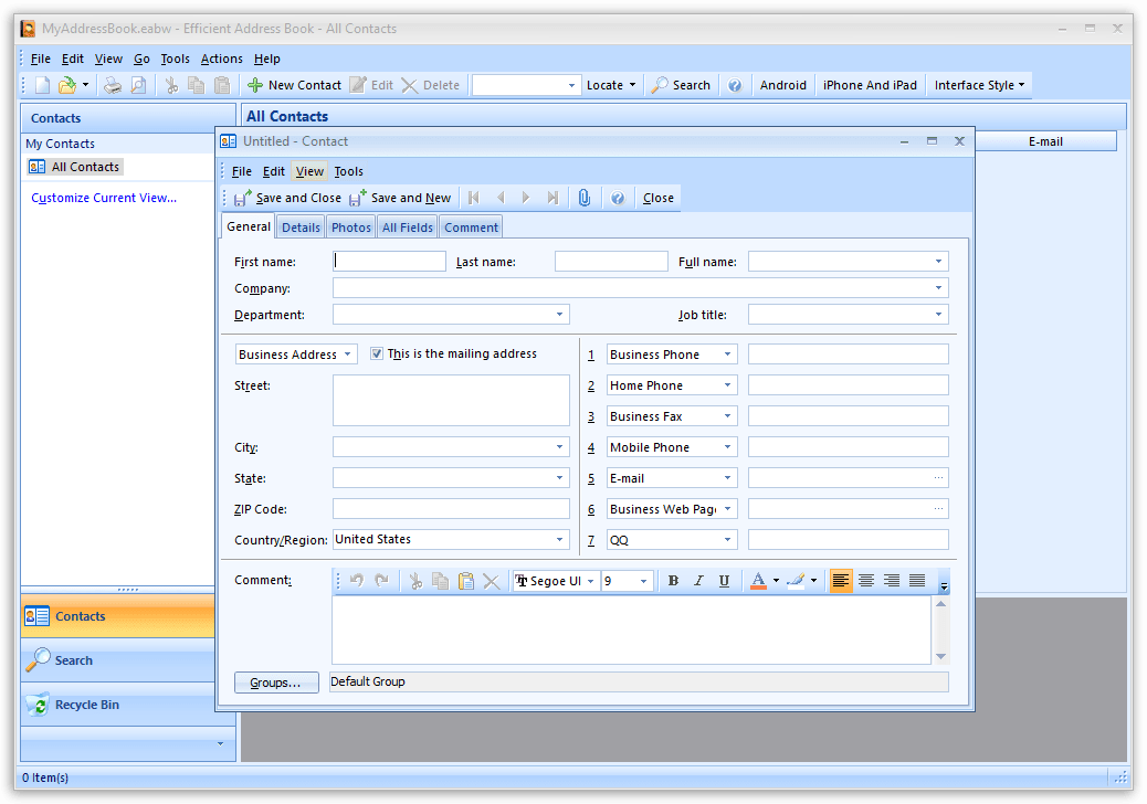 Efficient Address Book Screenshot