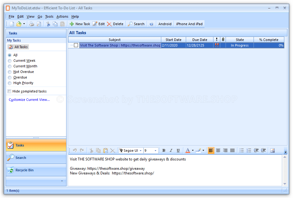 Efficient to-Do List - Screenshot