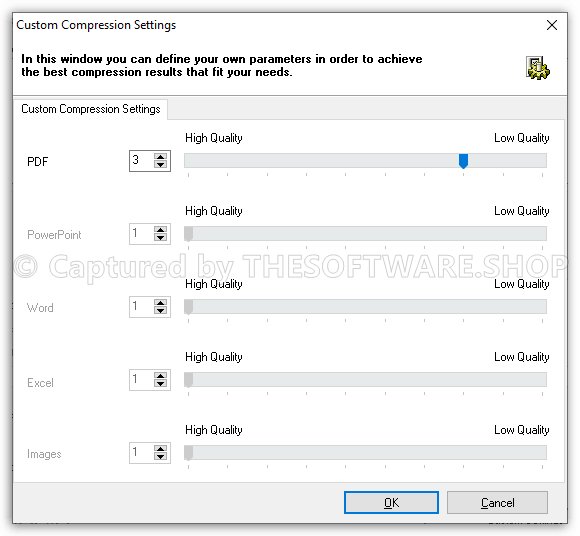 FILEminimizer PDF A 00894 Custom Compression Settings Screenshot