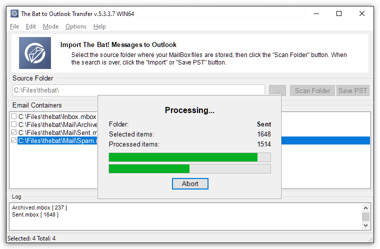 The Bat! to Outlook Transfer - Processing