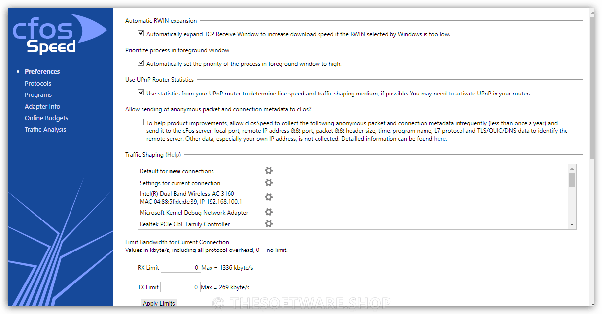 cFosSpeed - Preferences