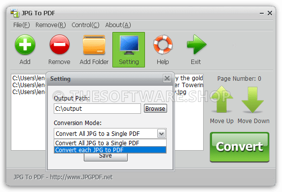 JPG to PDF Screenshot - Settings