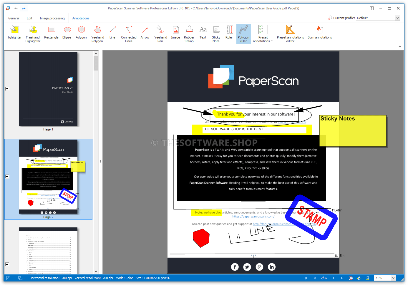 ORPALIS PaperScan Pro - Annotations Tab