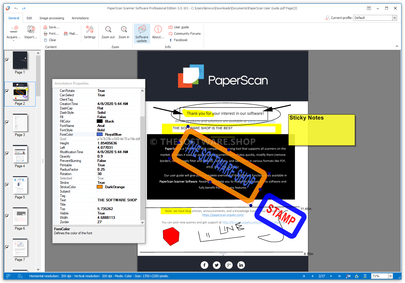ORPALIS PaperScan Pro Anotations Properties