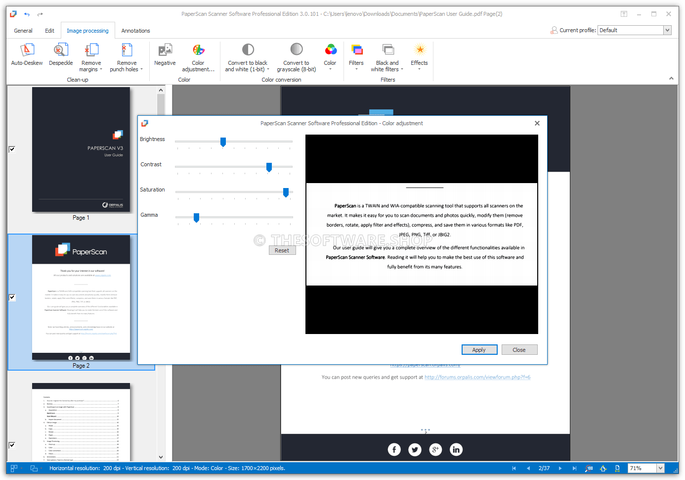 ORPALIS PaperScan Pro - Image Processing Color Adjustment