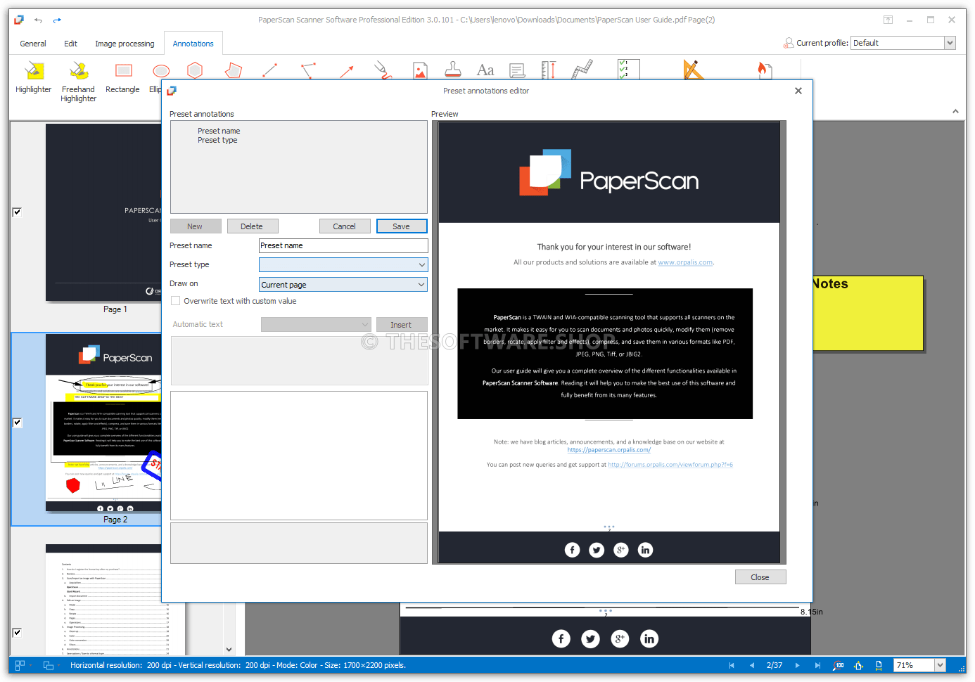 ORPALIS PaperScan Pro - Preset Anotations Editor