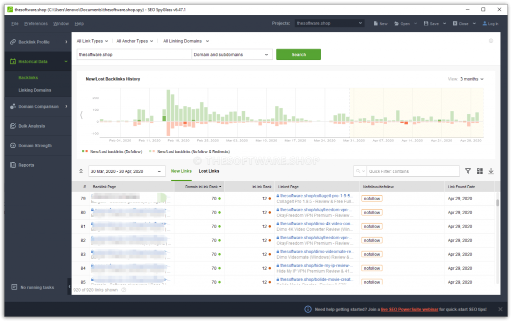 SEO SpyGlass - HIstorical Data