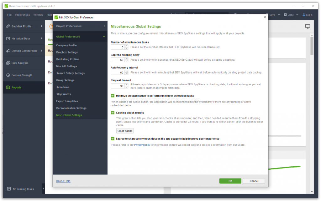 SEO SpyGlass - Preferences