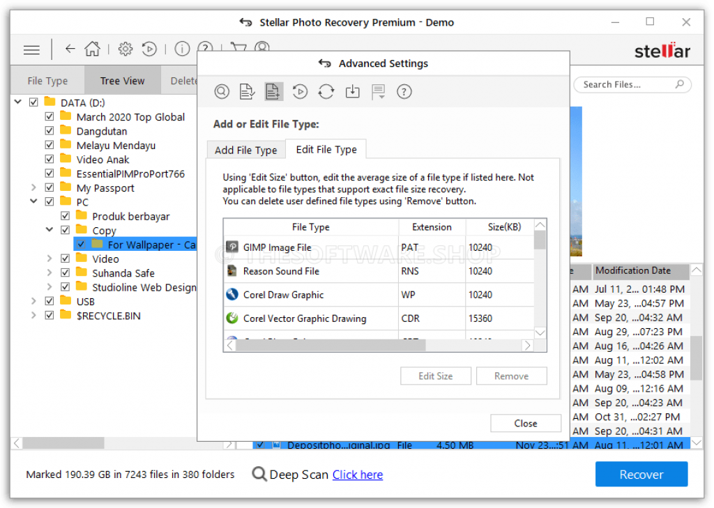 Stellar Photo Recovery Screenshot - Advanced Settings