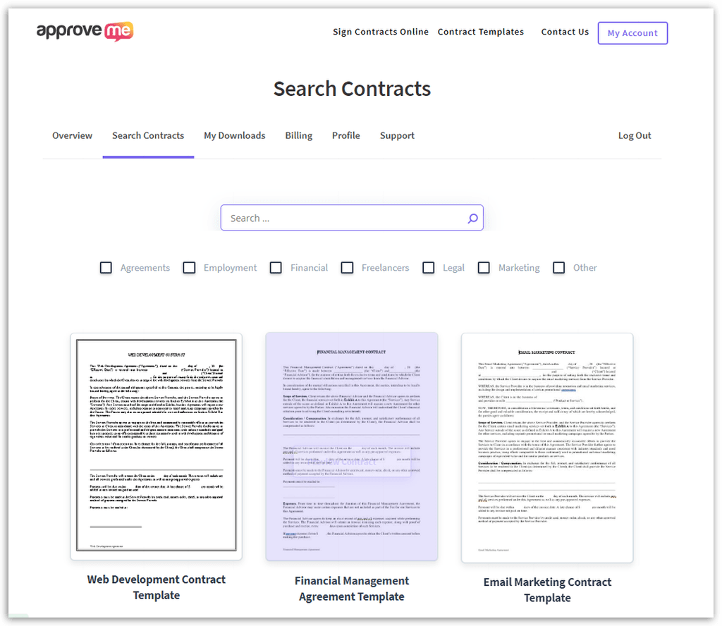 ApproveMe’s Ultimate Contract Template Library search