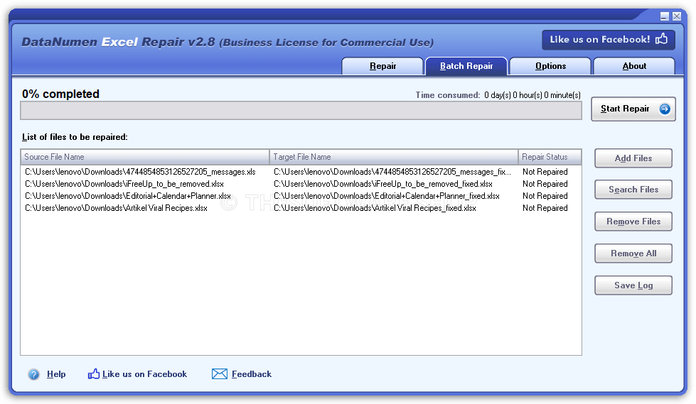 DataNumen Excel Repair - Batch Repair