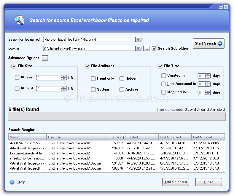 DataNumen Excel Repair - Search with Advanced Options
