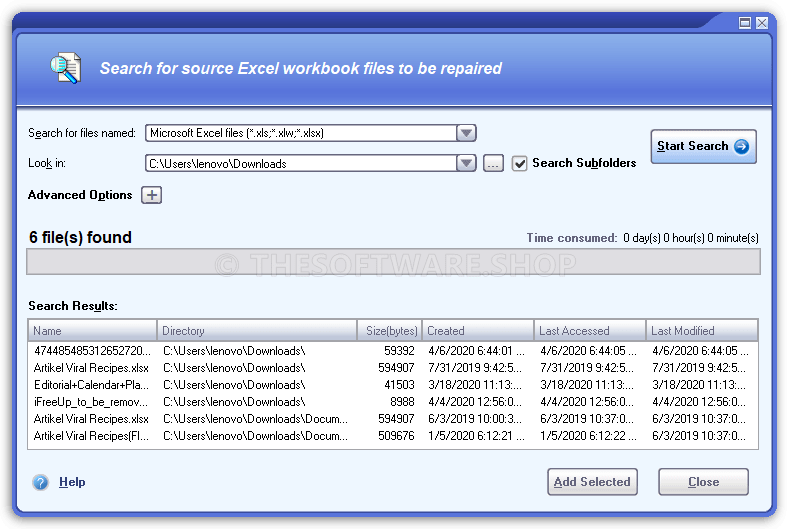 DataNumen Excel Repair - Search