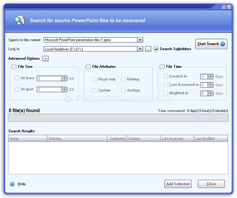 DataNumen PowerPoint Recovery - Advanced Search