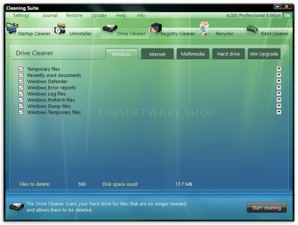 ASCOMP Cleaning Suite Professional Edition Screenshot - Drive Cleaner