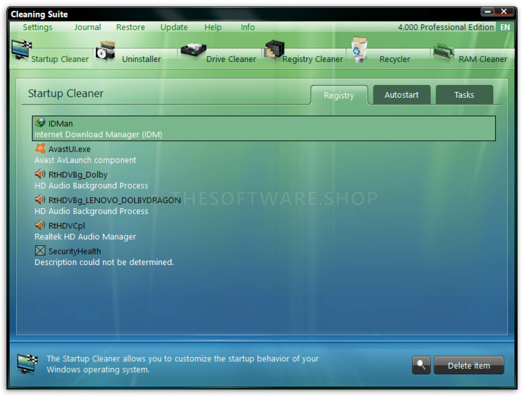 ASCOMP Cleaning Suite Professional Edition Screenshot - Startup Cleaner