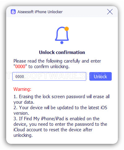 Aiseesoft iPhone Unlocker - Unlock Confirmation