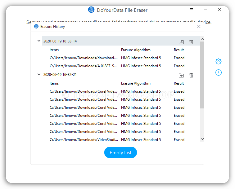 DoYourData File Eraser Screenshot - Report