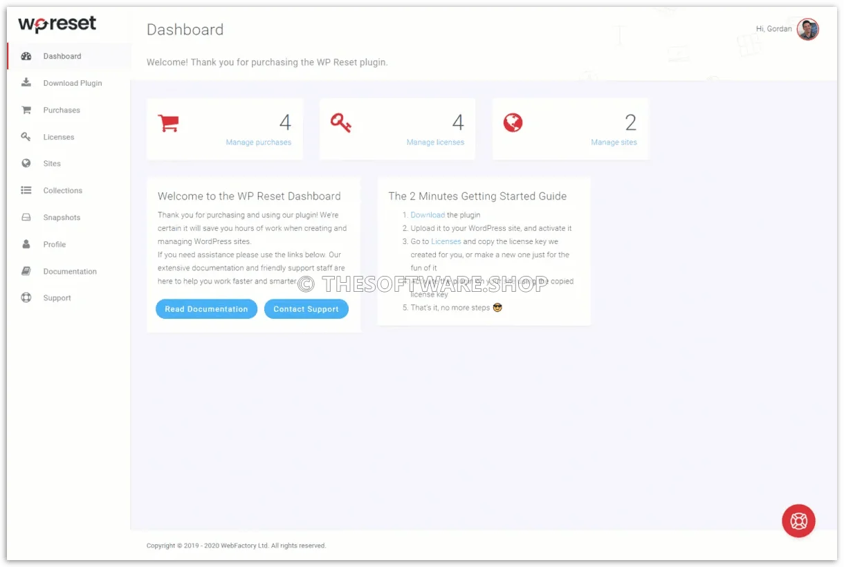 WP Reset Pro - Dasboard