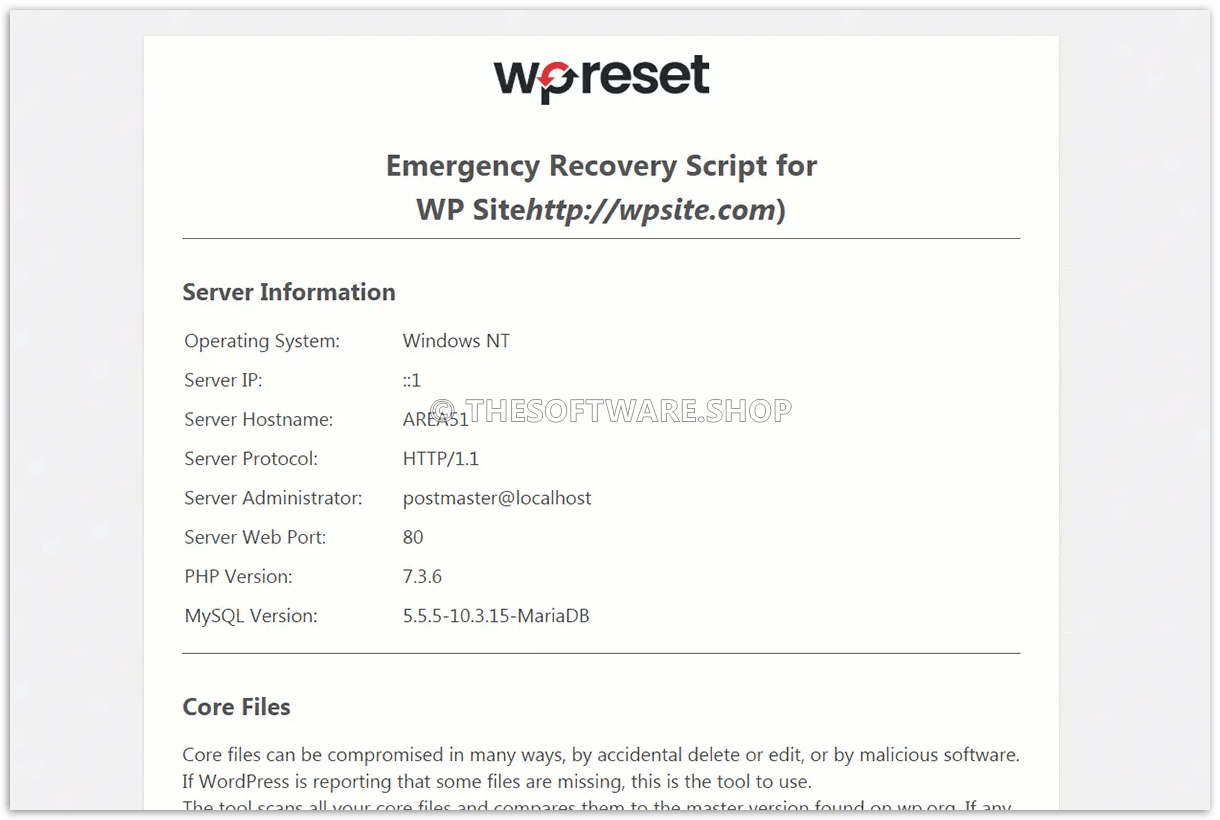 WP Reset Pro - Emergency Recovery Script