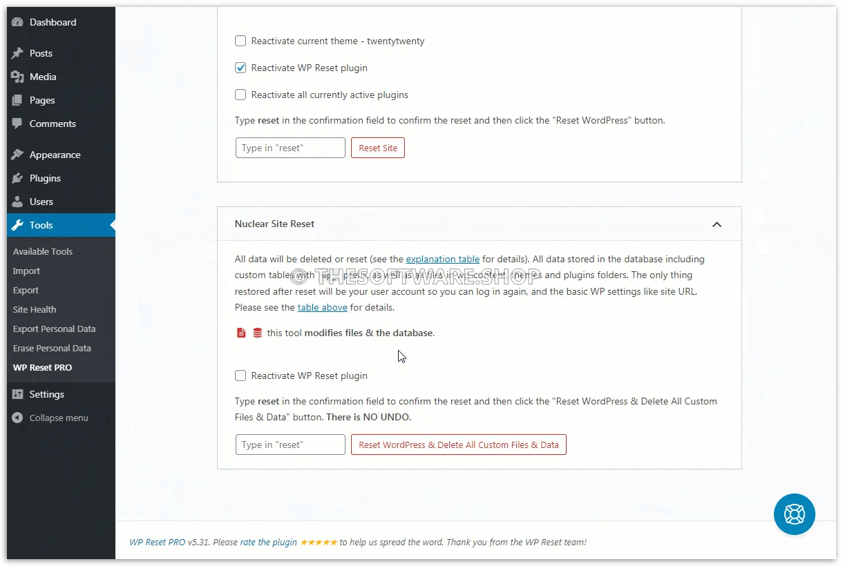 WP Reset Pro - Nuclear Site Reset