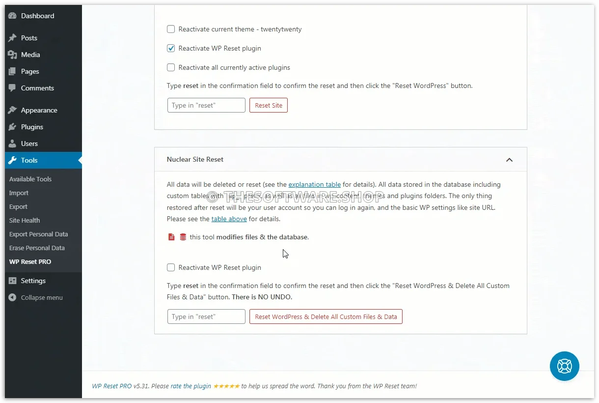 WP Reset Pro - Nuclear Site Reset