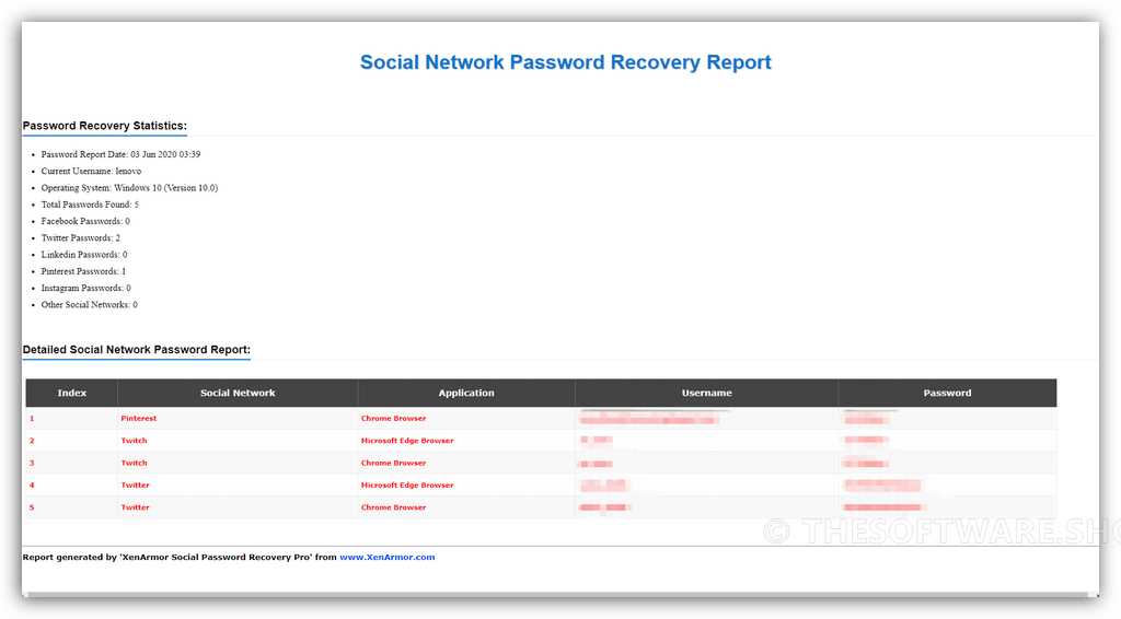 XenArmor Social Network Password Recovery Pro - Report