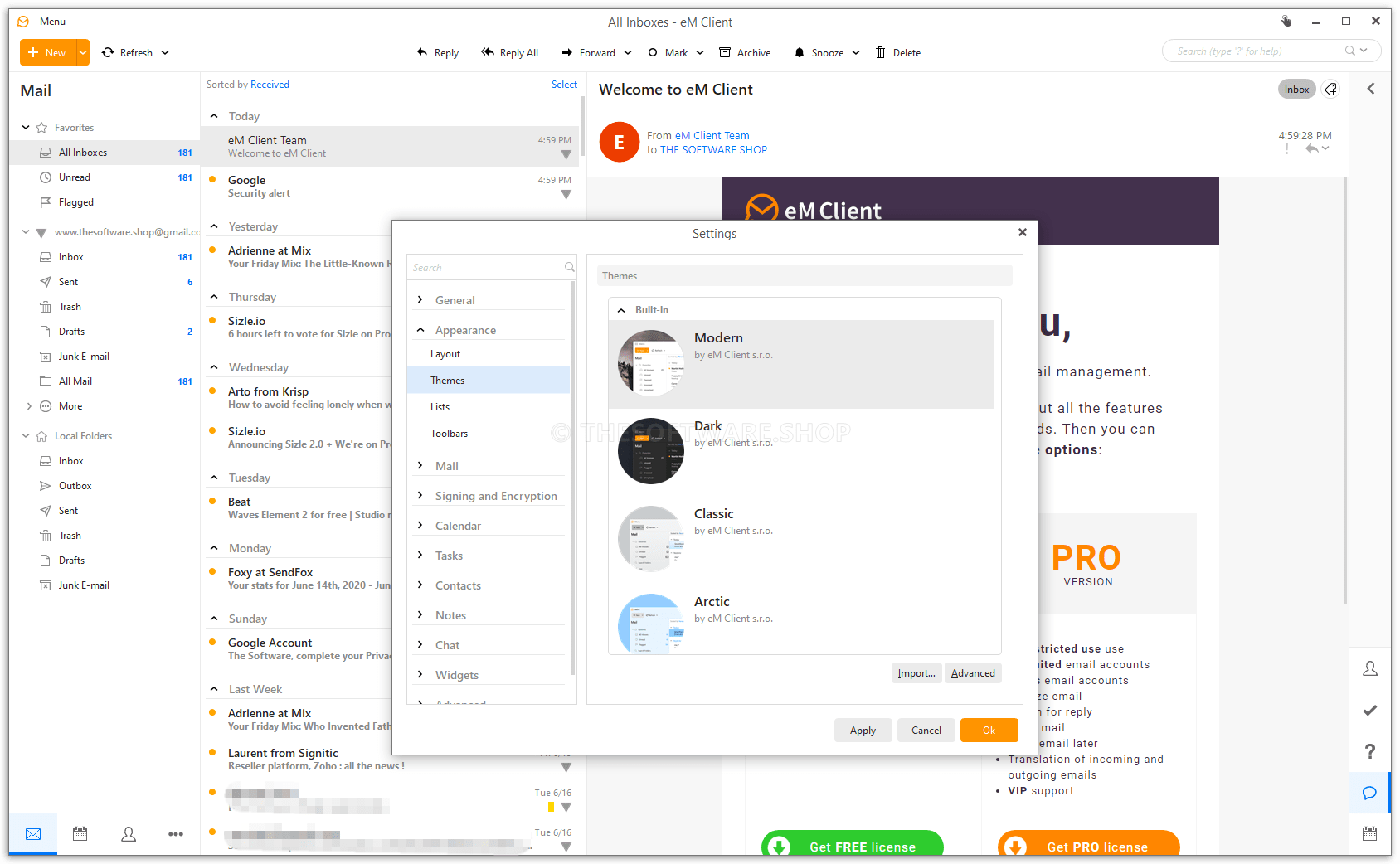 eM Client 8 PRO Screenshot Settings