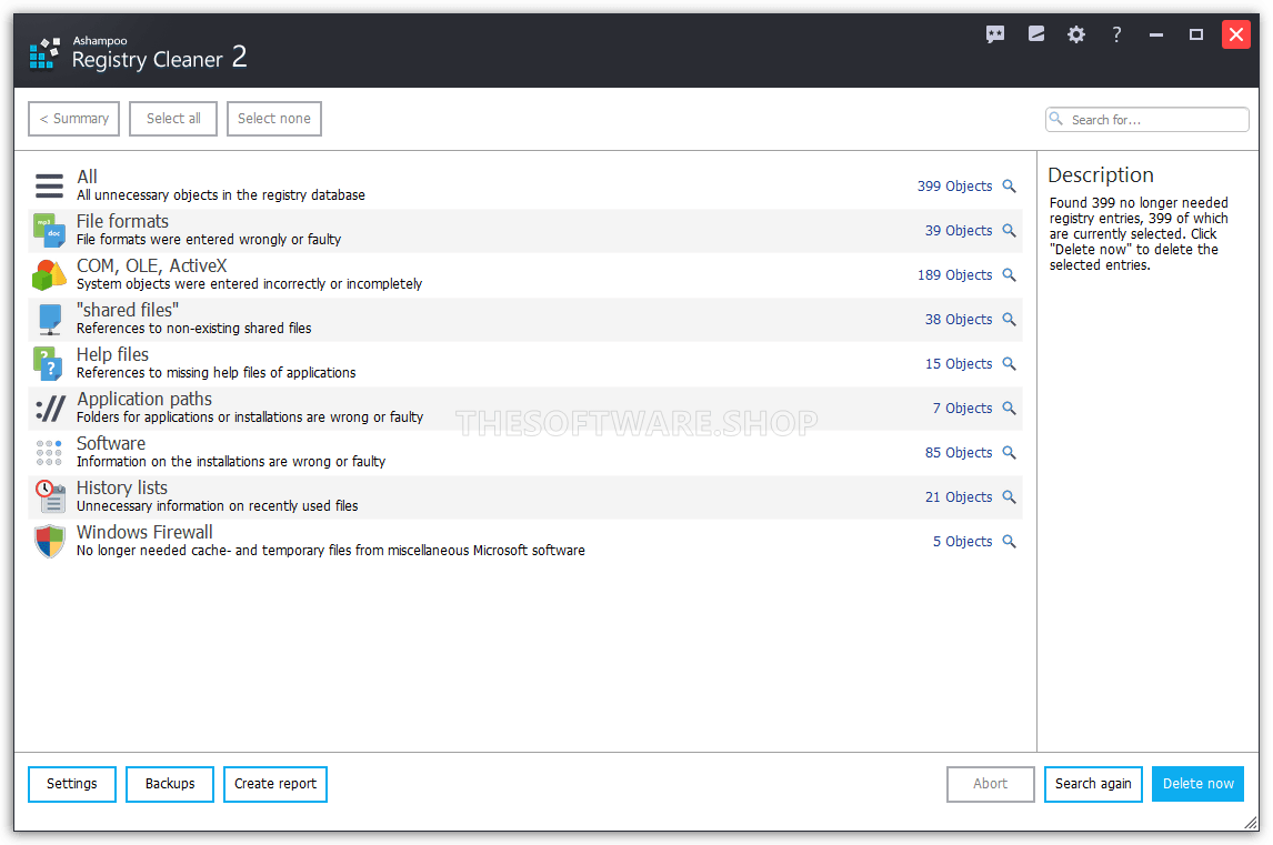 Ashampoo Registry Cleaner 2 Interface