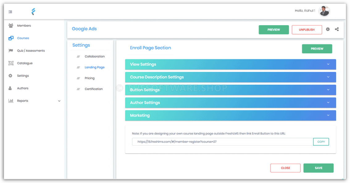 FreshLMS Landing Page