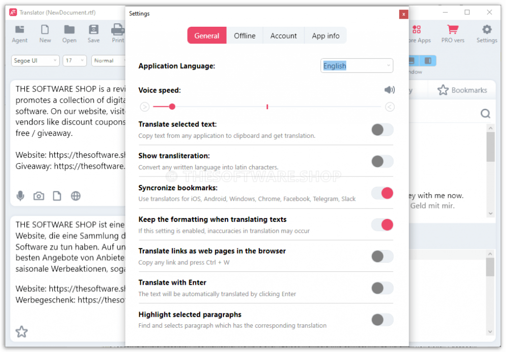 Lingvanex Translator Settings