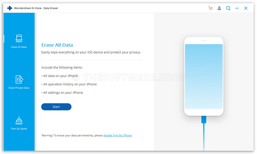 Wondershare Dr.Fone Data Eraser (iOS) Screenshot - Erase All Data