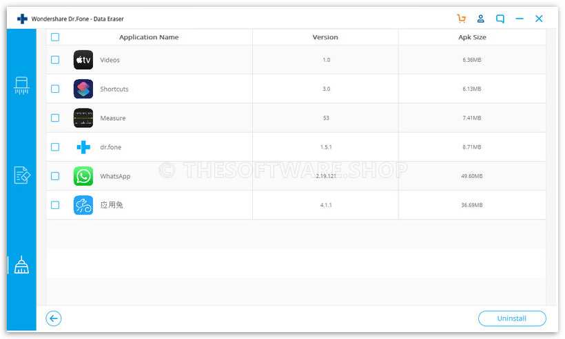 Wondershare Dr.Fone Data Eraser (iOS) Screenshot - Erase Applications