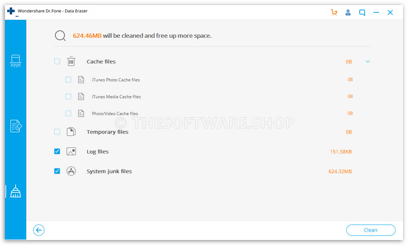 Wondershare Dr.Fone Data Eraser (iOS) Screenshot - Erase Junk Files