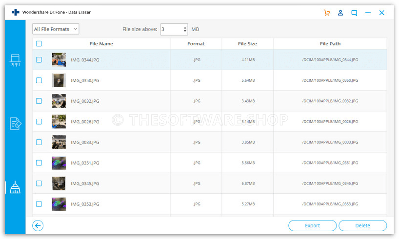 Wondershare Dr.Fone Data Eraser (iOS) Screenshot - Erase Large Files