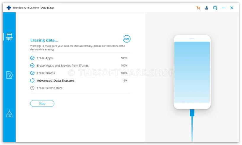 Wondershare Dr.Fone Data Eraser (iOS) Screenshot - Erasing Data