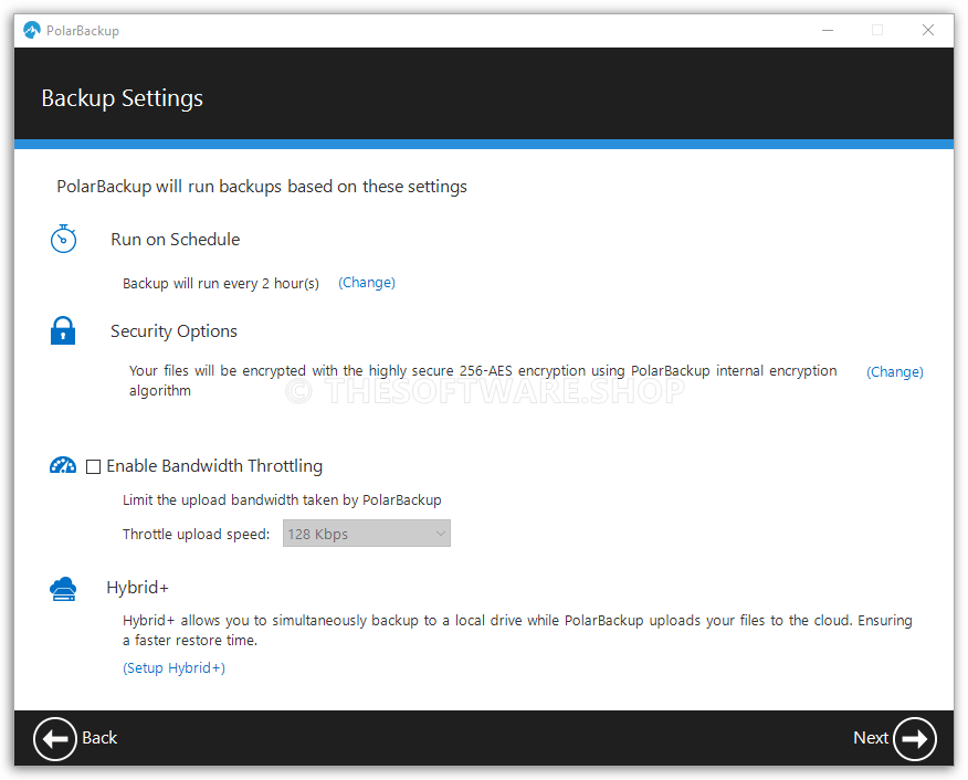 PolarBackup Software Settings
