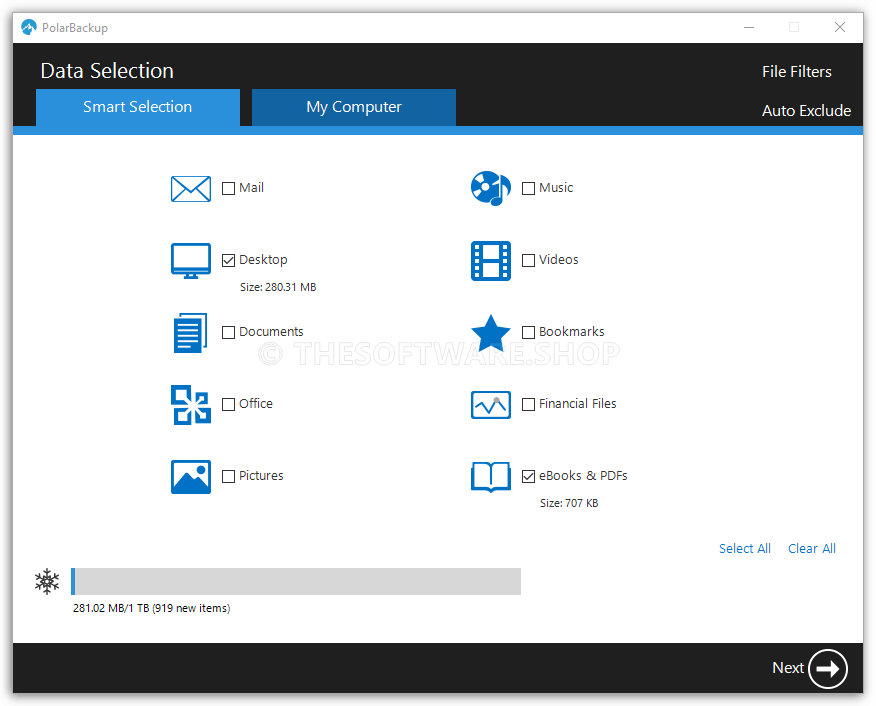PolarBackup Software Smart Selection