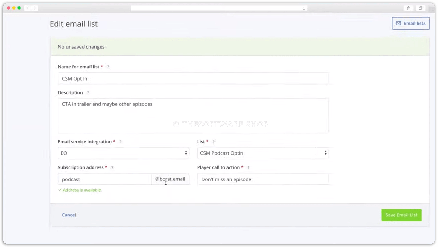 bCast Email List Content