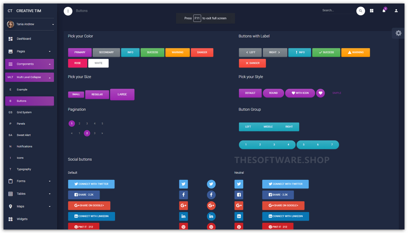 Material Dashboard Dark PRO - Components